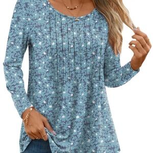 Elegant Floral Women's Blouse in Blue